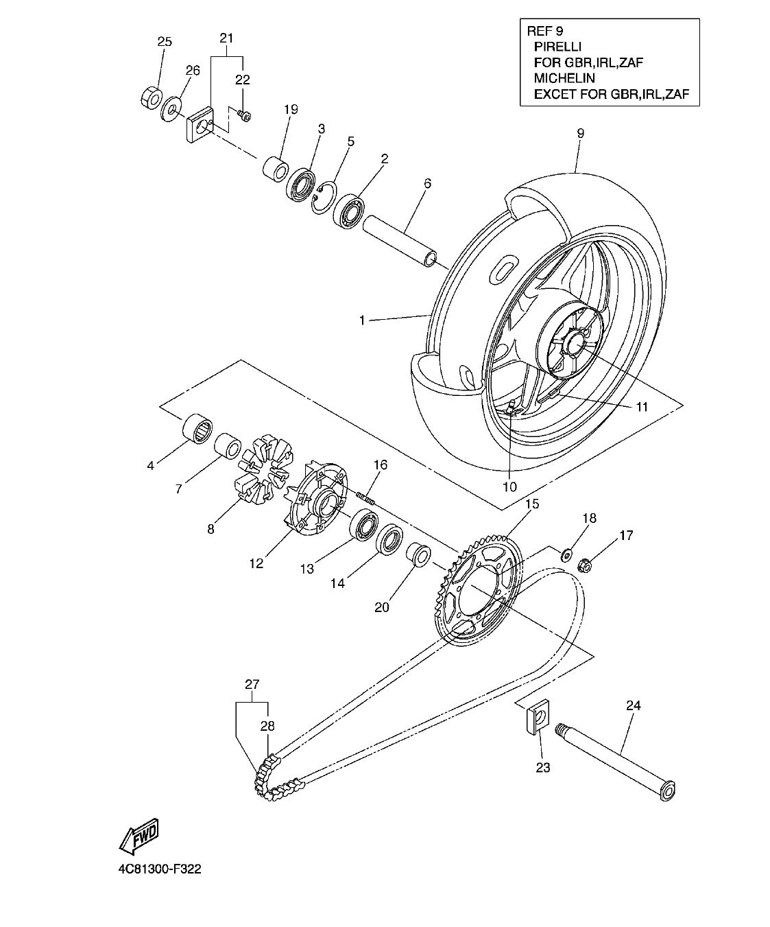 YZF-R1 – section 32 REAR WHEEL parts diagram
