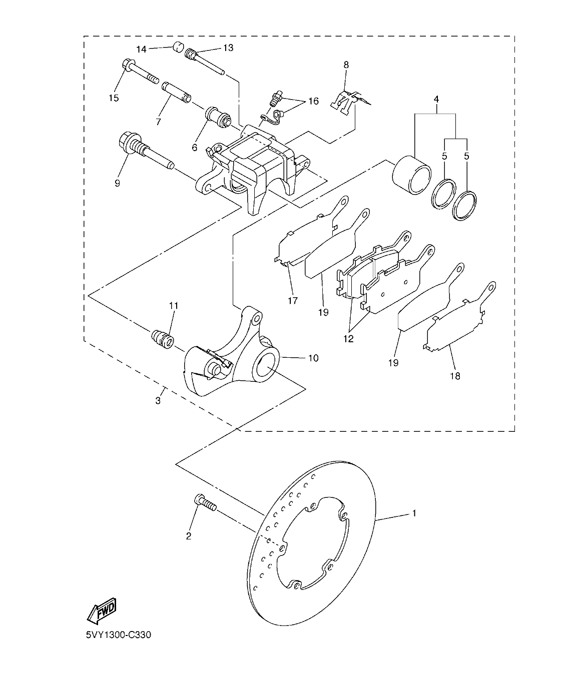 YZF-R1 – section 33 REAR BRAKE CALIPER parts diagram