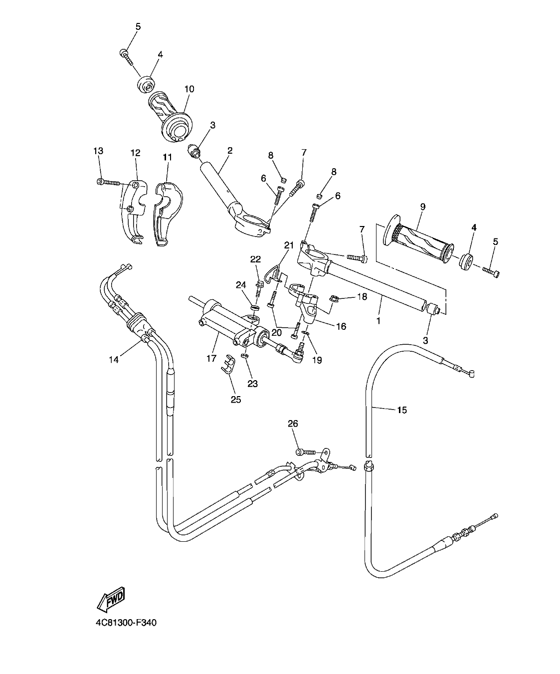 YZF-R1 – section 34 STEERING HANDLE & CABLE parts diagram