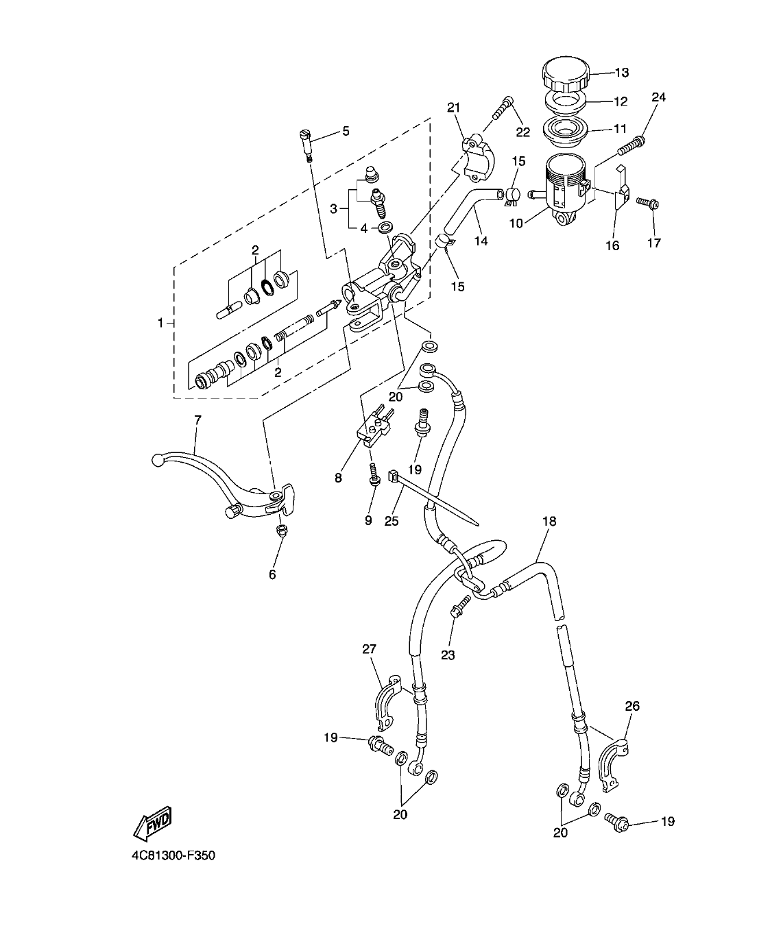 YZF-R1 – section 35 FRONT MASTER CYLINDER parts diagram