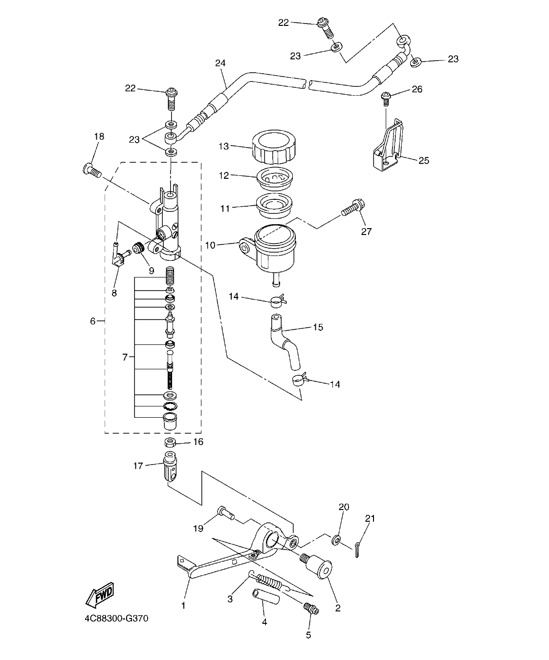 YZF-R1 – section 37 REAR MASTER CYLINDER parts diagram