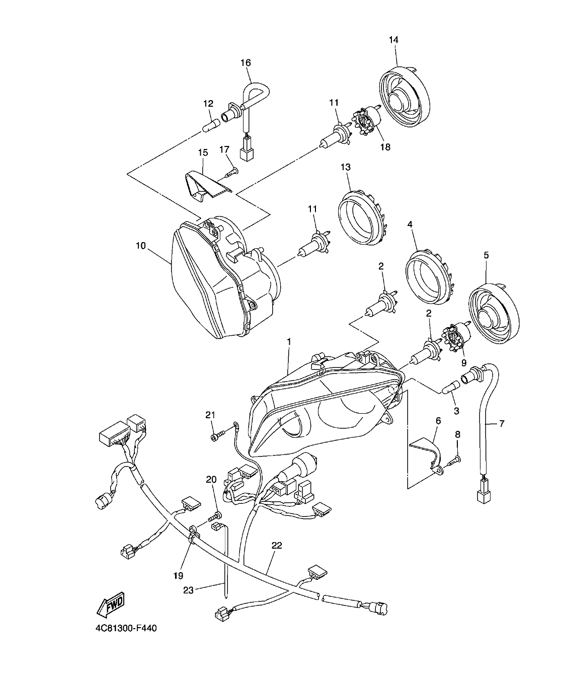 YZF-R1 – section 44 HEADLIGHT parts diagram