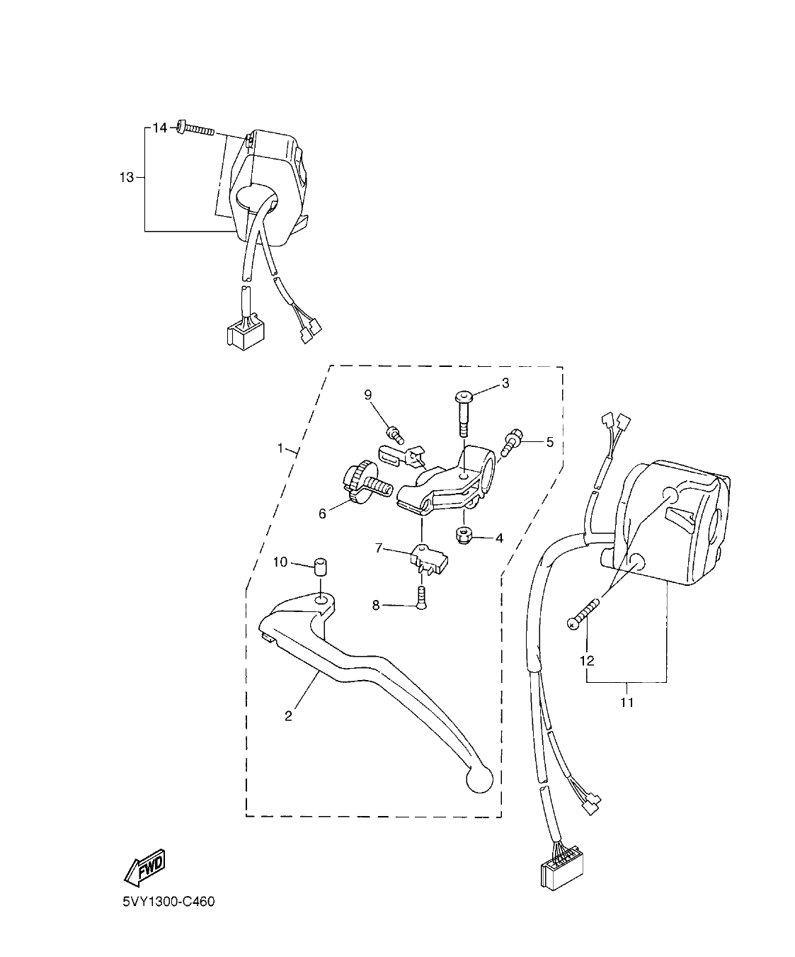 YZF-R1 – section 46 HANDLE SWITCH & LEVER parts diagram