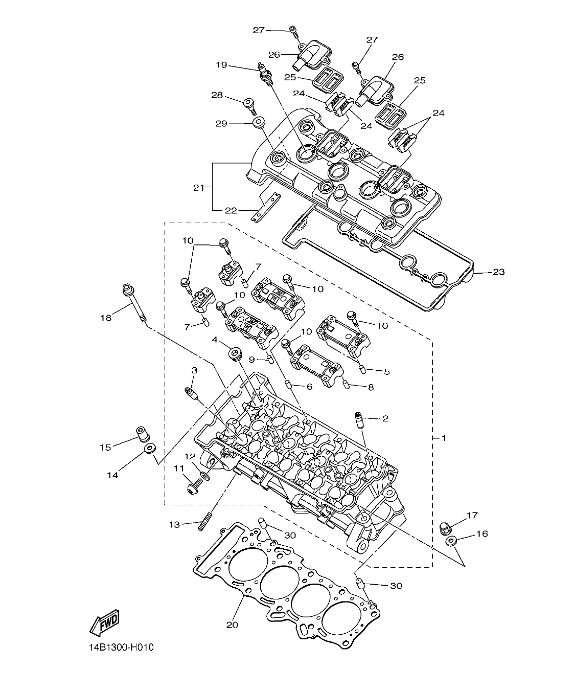 YZFR1B – section 1 CYLINDER HEAD parts diagram