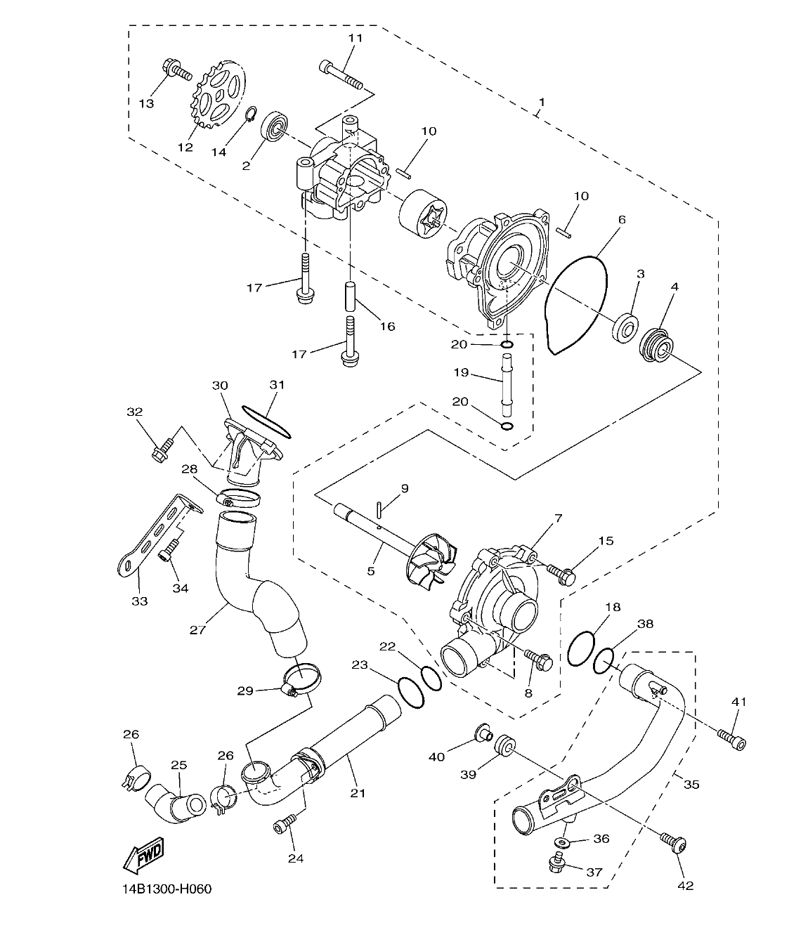 YZFR1BC – section 6 WATER PUMP parts diagram