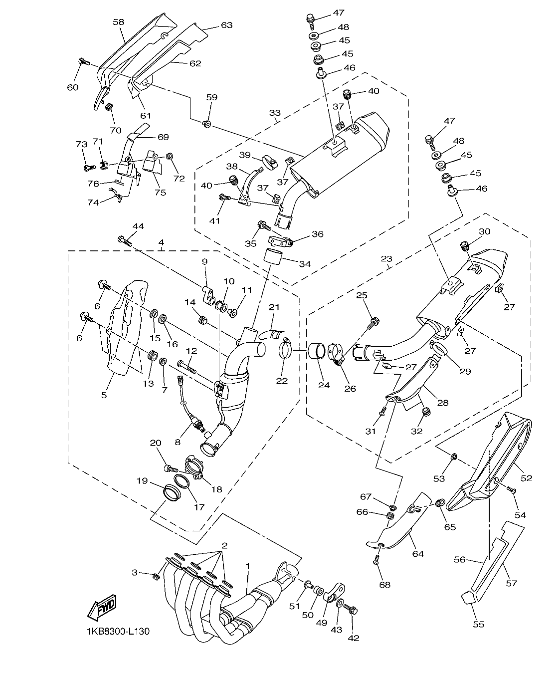 YZFR1B – section 13 EXHAUST parts diagram