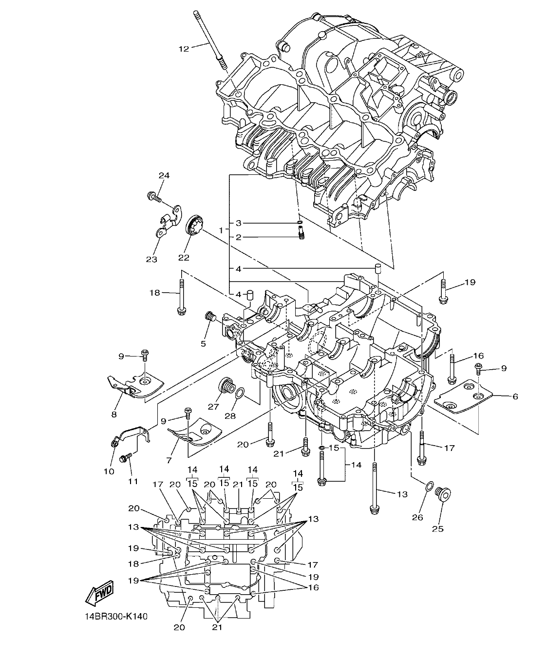 YZFR1BC – section 14 CRANKCASE parts diagram