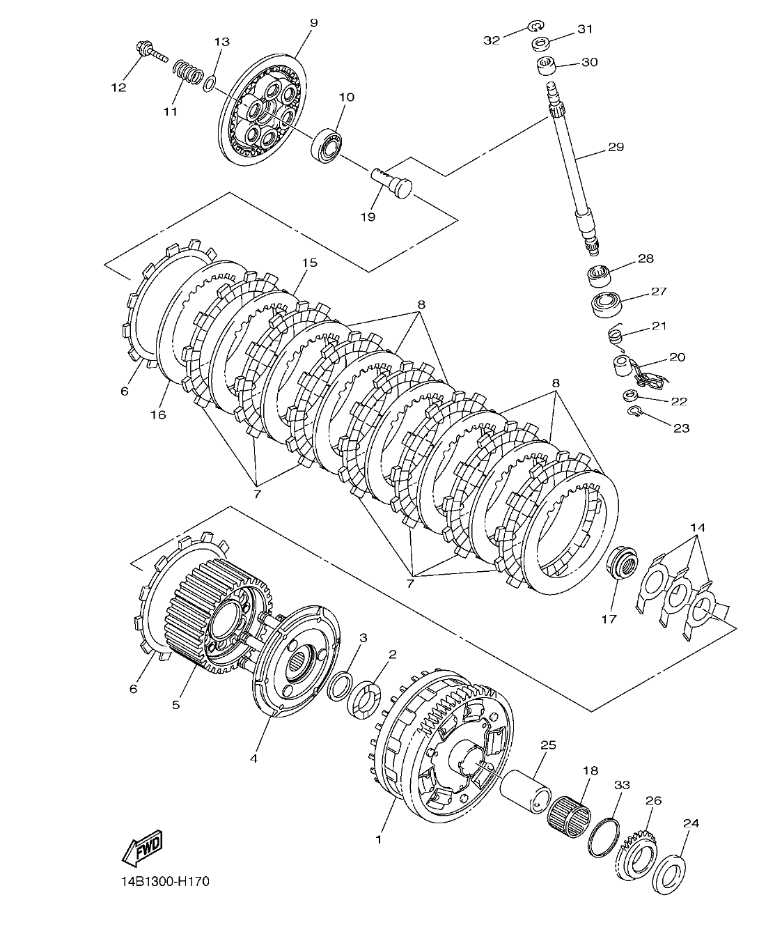YZFR1BC – section 17 CLUTCH parts diagram