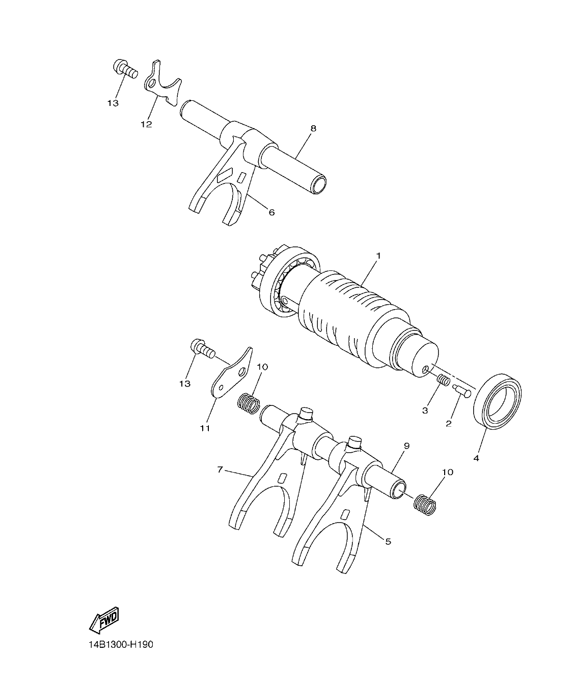 YZFR1BC – section 19 SHIFT CAM & FORK parts diagram