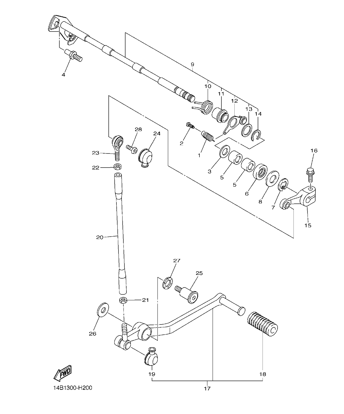 YZFR1B – section 20 SHIFT SHAFT parts diagram