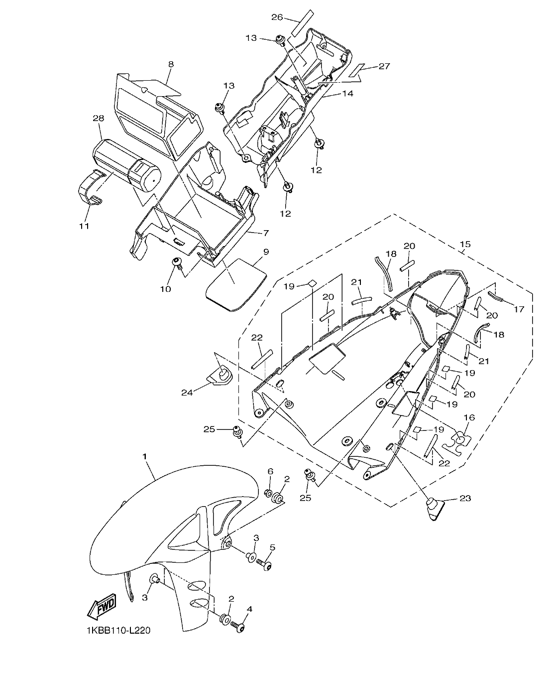 YZFR1BC – section 22 FENDER parts diagram