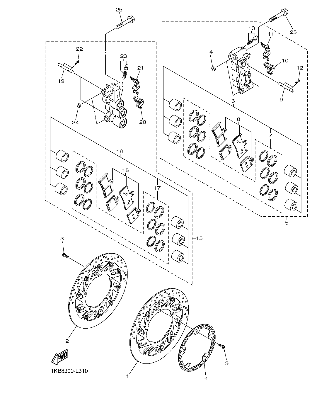YZFR1B – section 31 FRONT BRAKE CALIPER parts diagram
