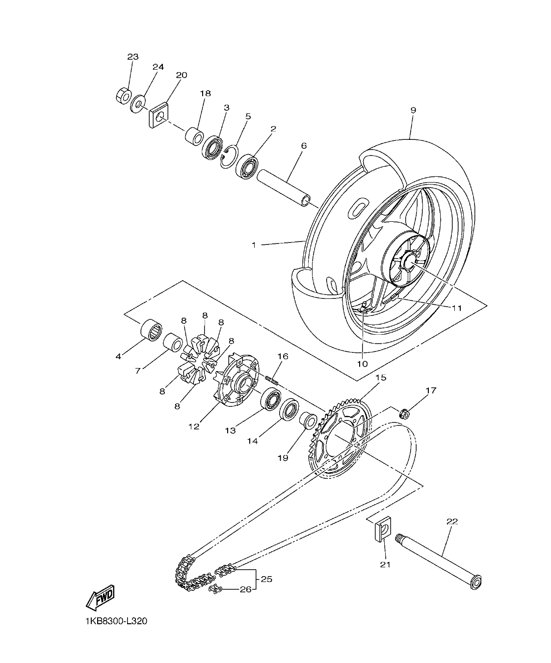 YZFR1B – section 32 REAR WHEEL parts diagram