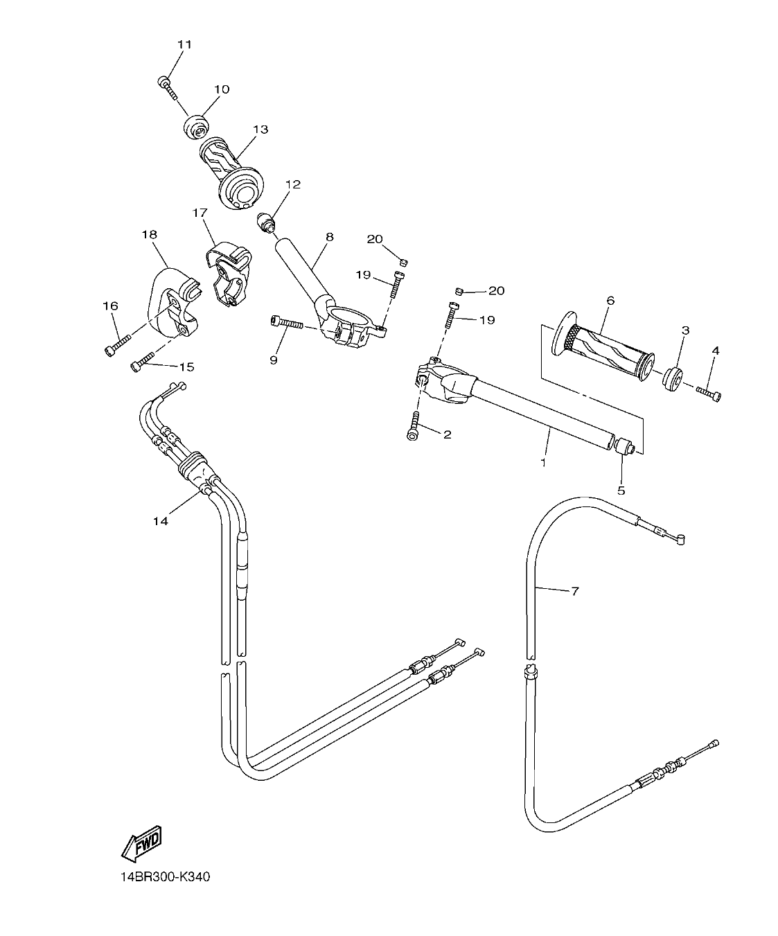 YZFR1BC – section 34 STEERING HANDLE & CABLE parts diagram