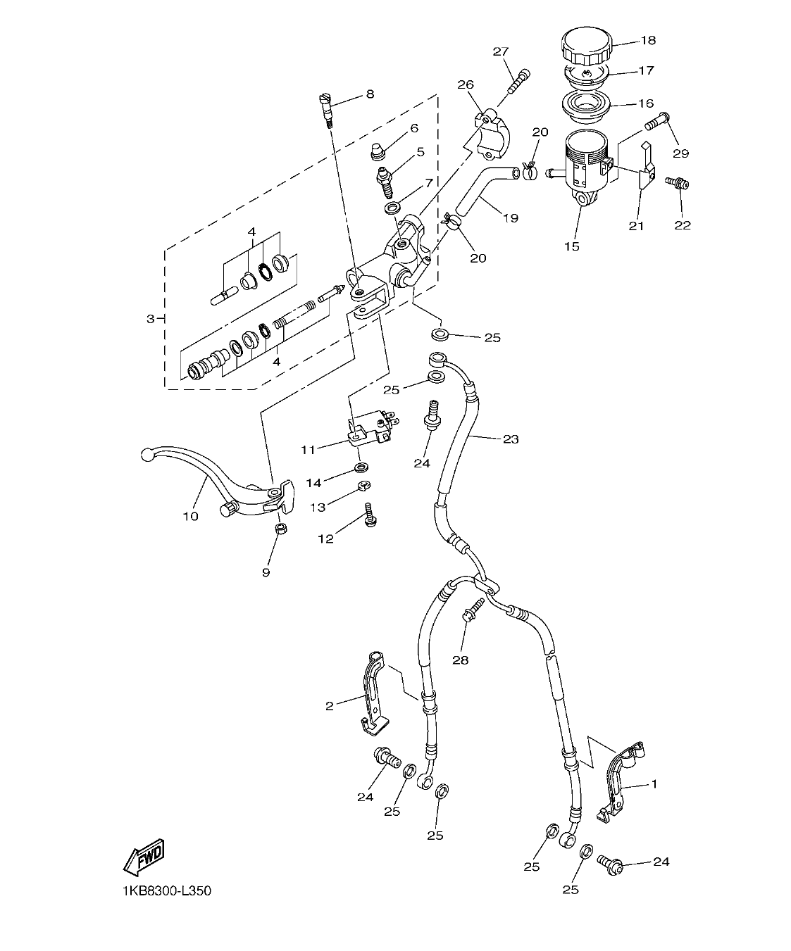 YZFR1BC – section 35 FRONT MASTER CYLINDER parts diagram