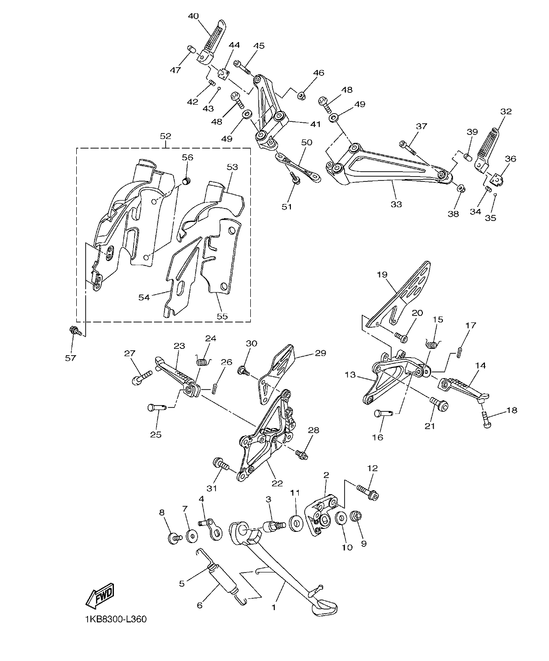 YZFR1B – section 36 STAND & FOOTREST parts diagram