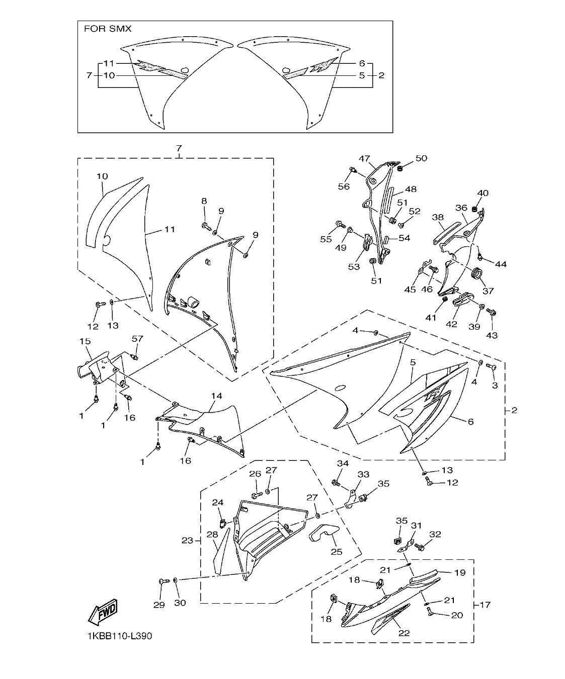 YZFR1BC – section 39 COWLING 2 parts diagram