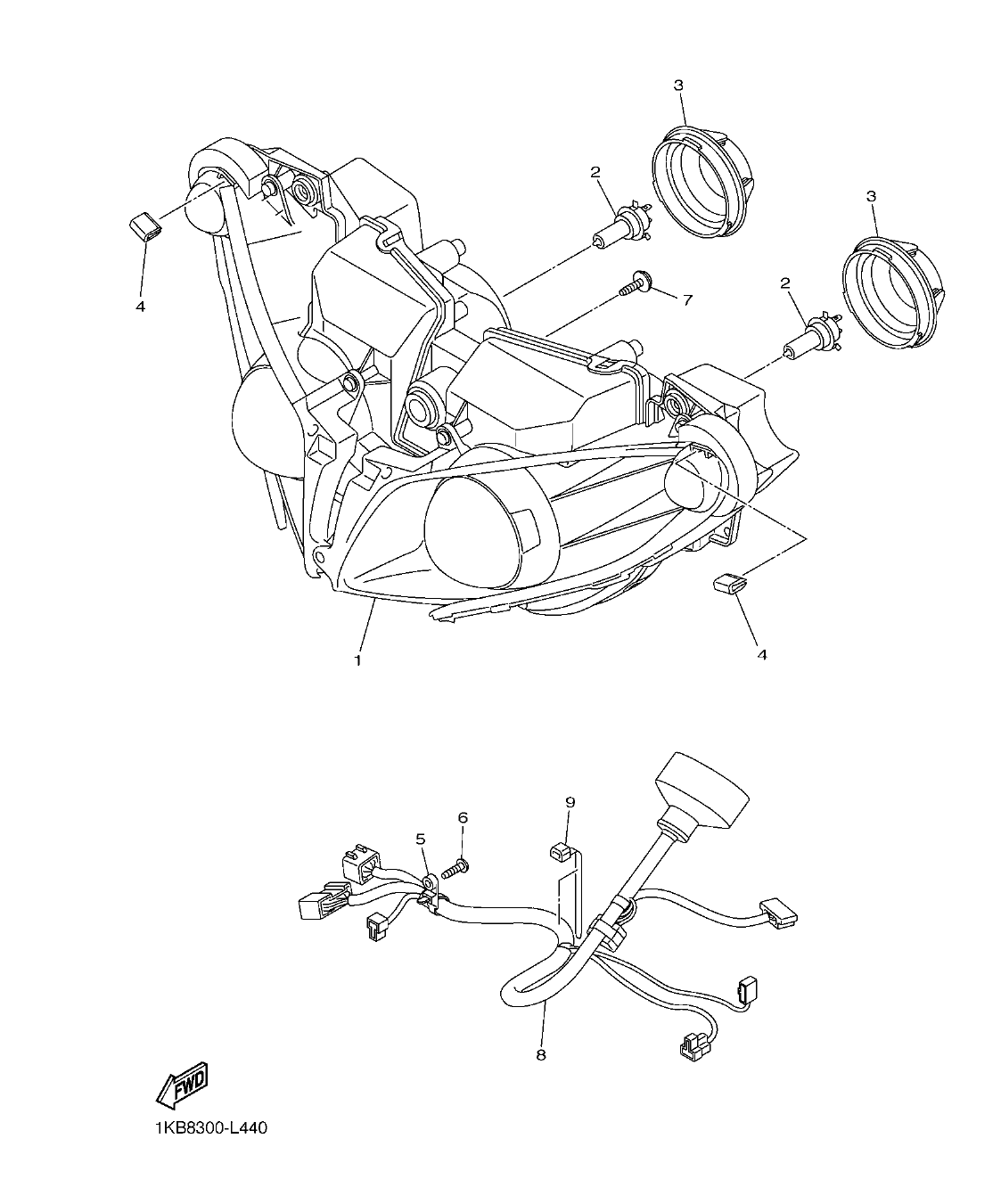 YZFR1B – section 44 HEADLIGHT parts diagram