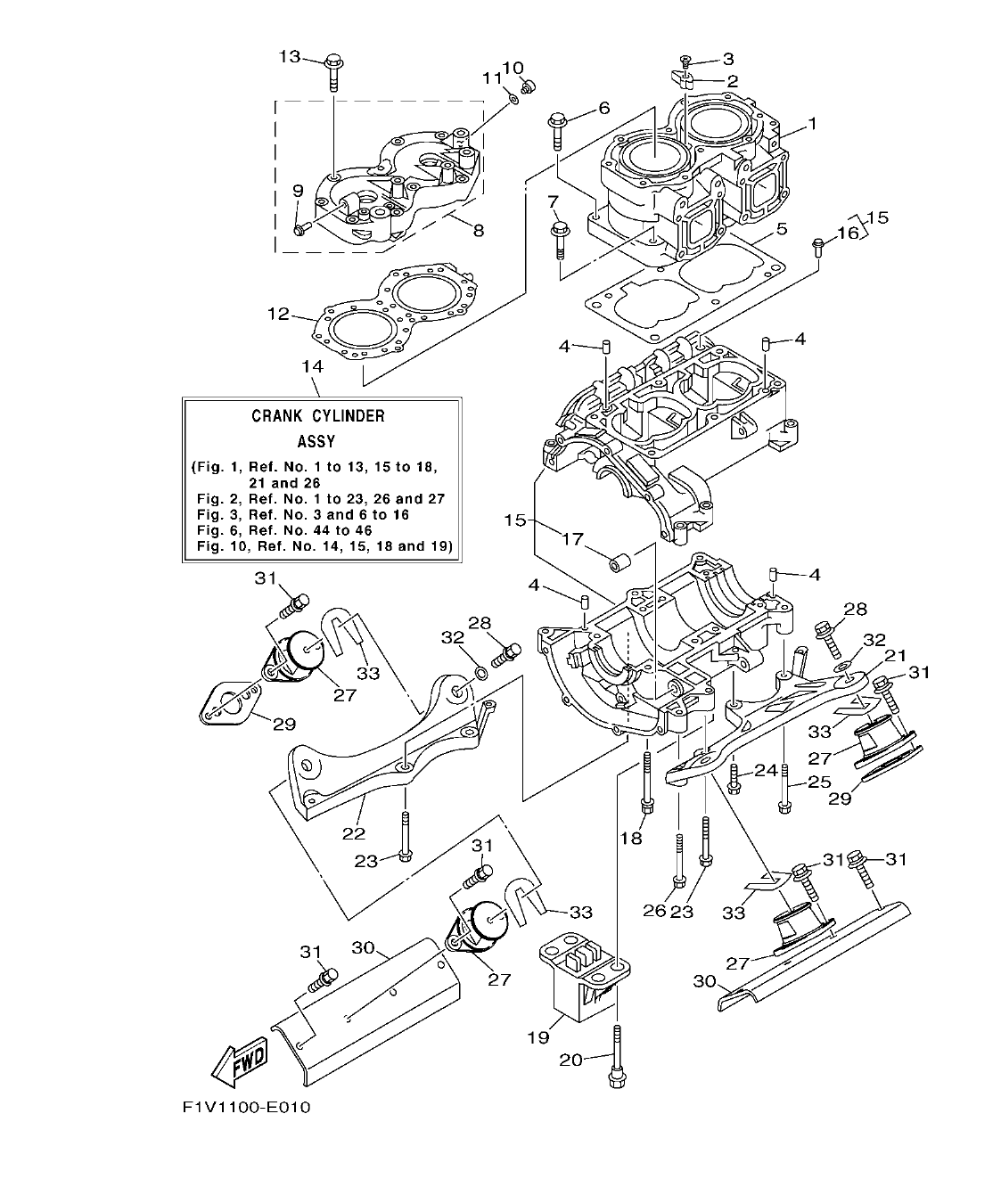 VX700-E – section 1 CYLINDER & CRANKCASE parts diagram