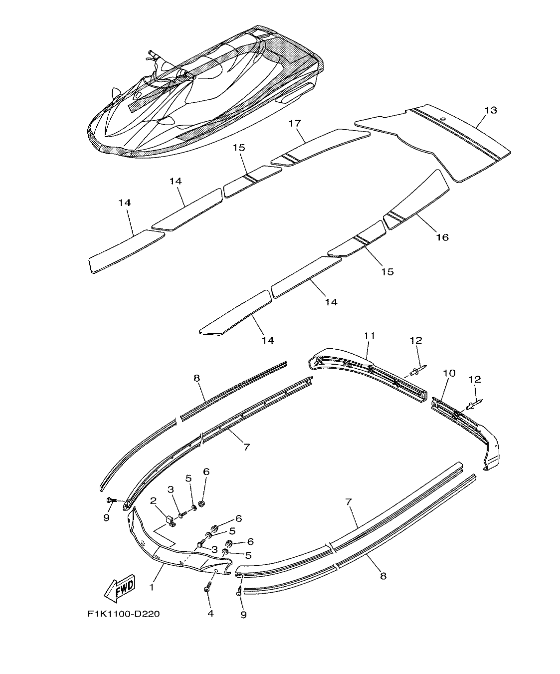 VX700-E – section 17 GUNWALE & MAT parts diagram