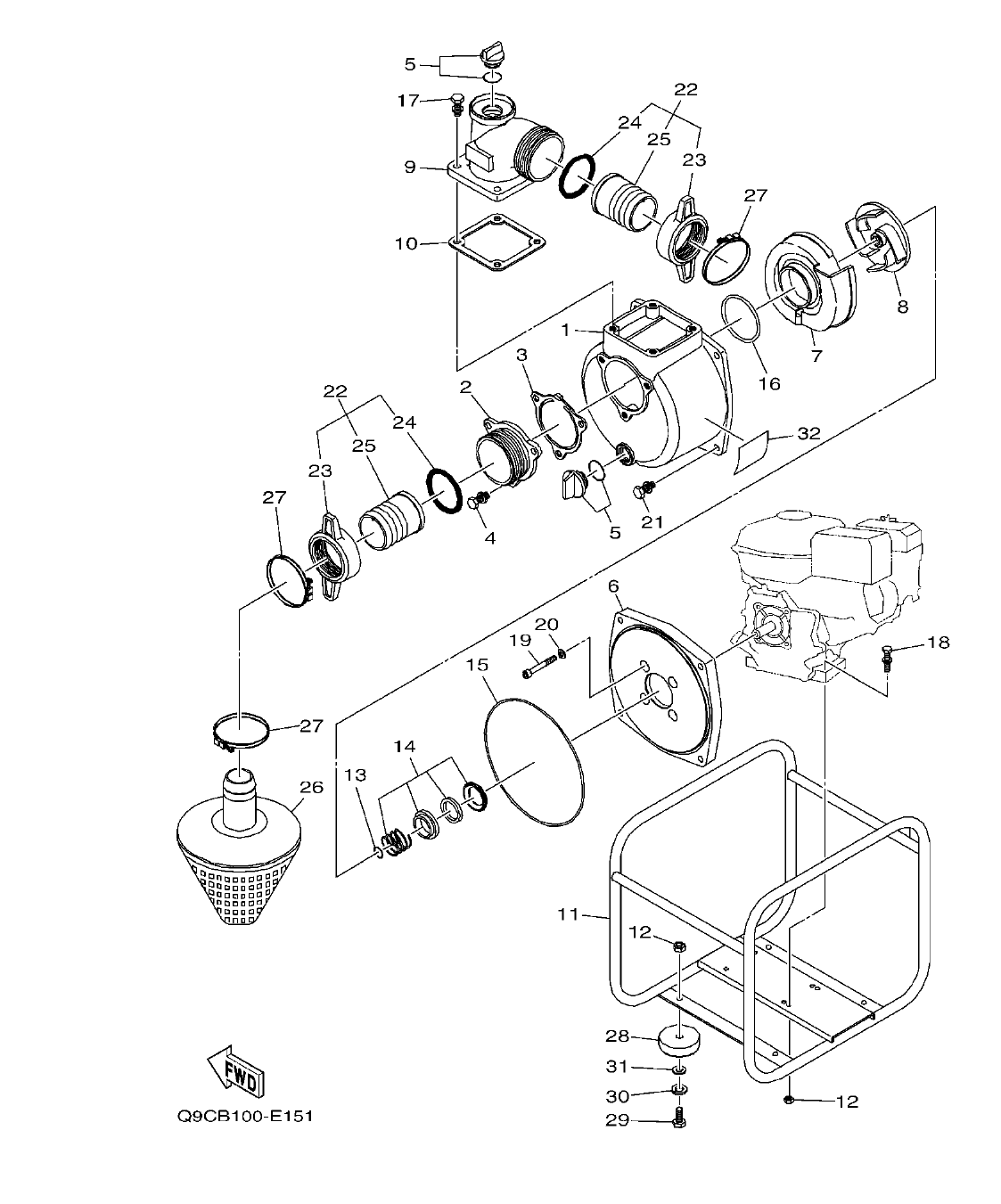 YP30G – section 15 WATER PUMP 2 (YP20G:EUR/OTH/CHN) parts diagram