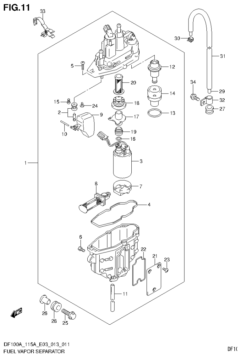 Suzuki DF115AT, DF115AZ FUEL VAPOR SEPARATOR parts diagram