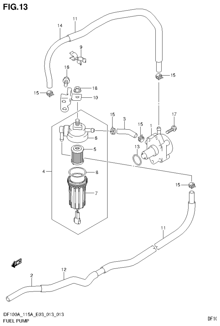 Suzuki DF115AT, DF115AZ FUEL PUMP parts diagram
