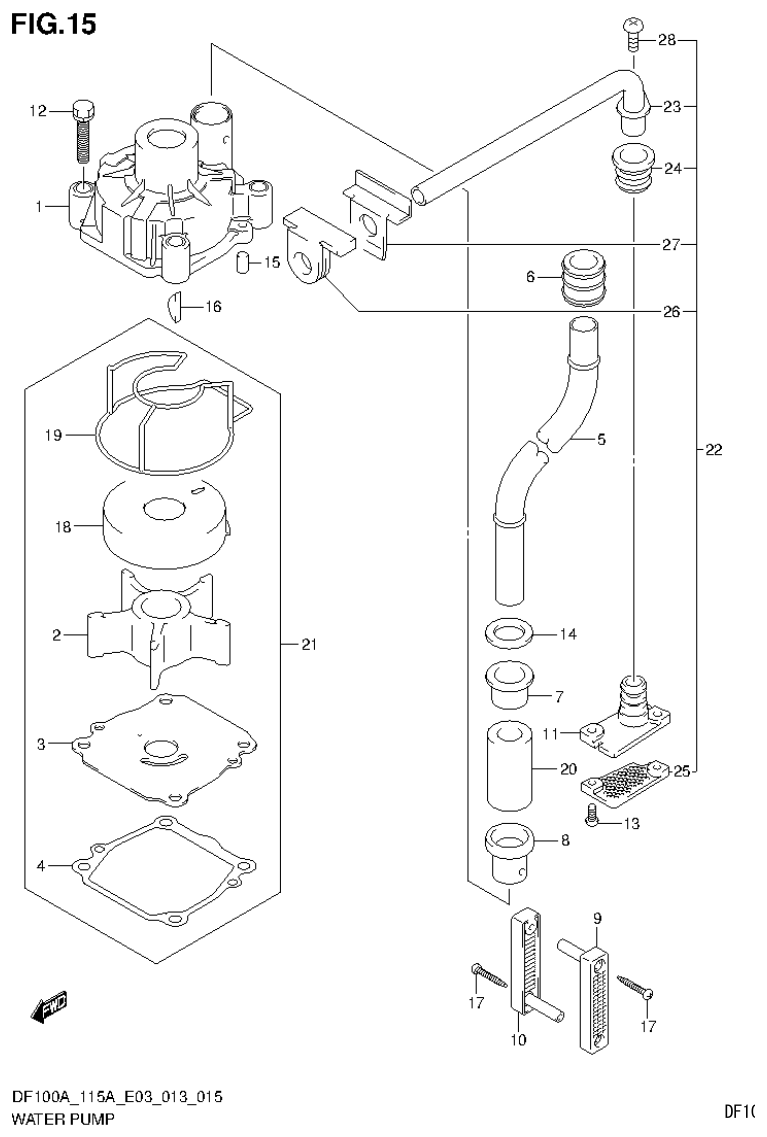 Suzuki DF115AT, DF115AZ WATER PUMP (DF115AT E03) parts diagram