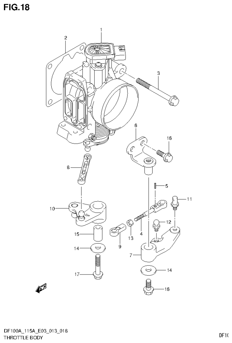 Suzuki DF115AT, DF115AZ THROTTLE BODY parts diagram