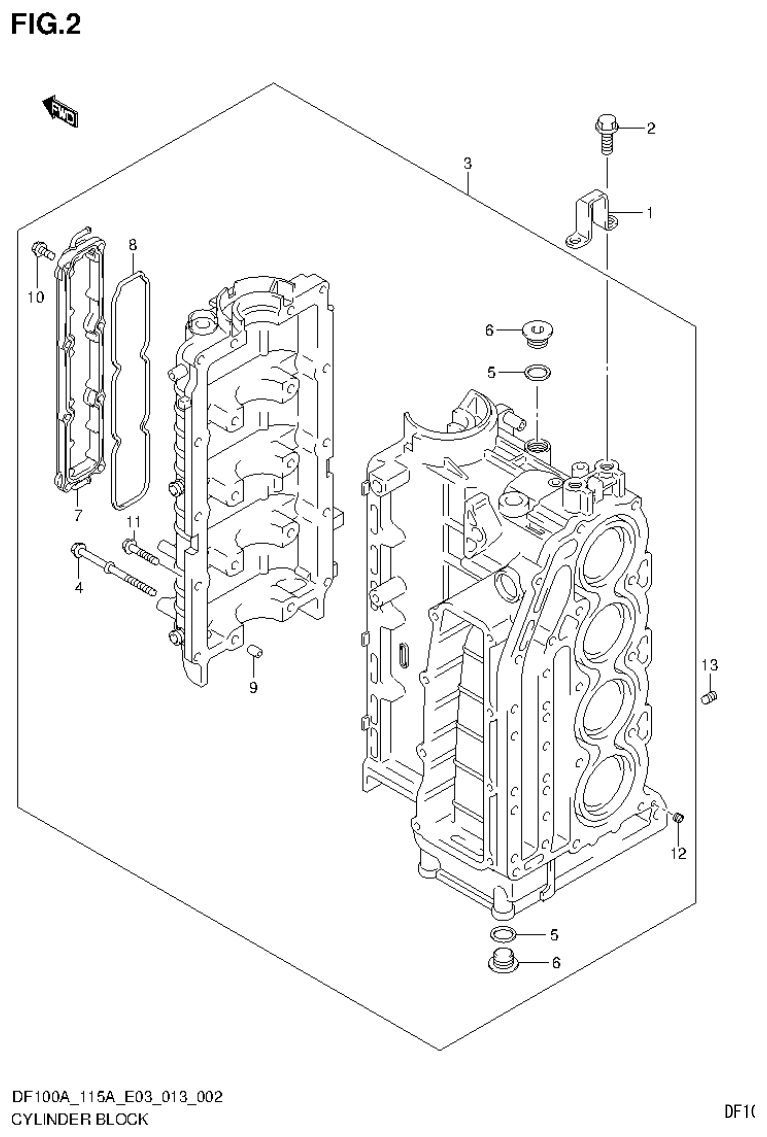 Suzuki DF115AT, DF115AZ CYLINDER BLOCK parts diagram
