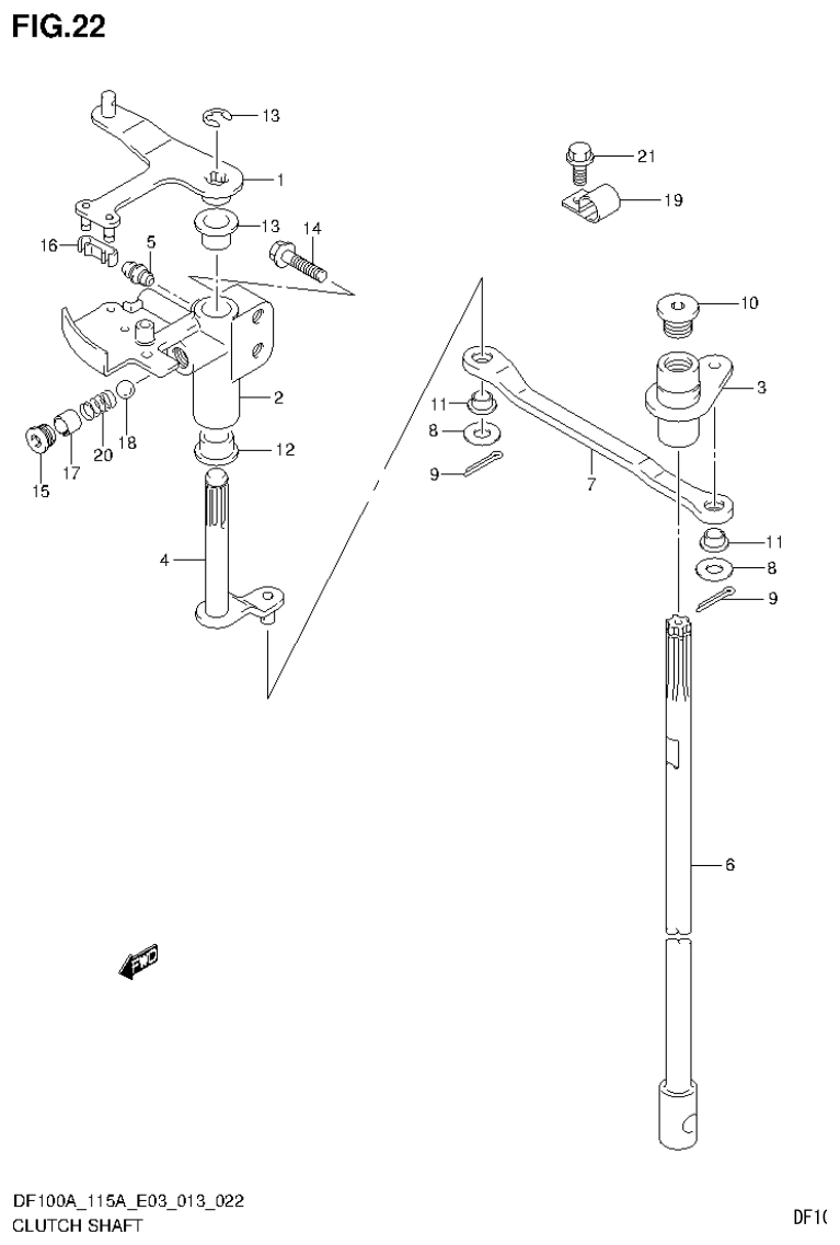 Suzuki DF115AT, DF115AZ CLUTCH SHAFT (DF115AT E03) parts diagram