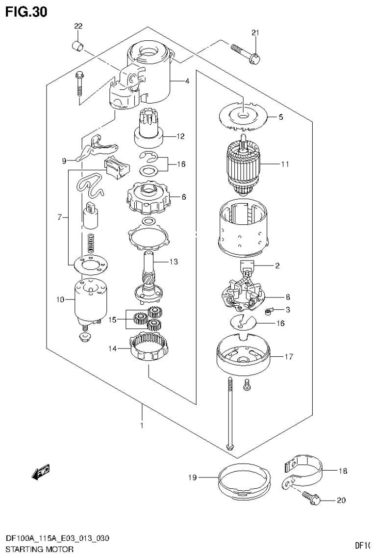 Suzuki DF115AT, DF115AZ STARTING MOTOR parts diagram