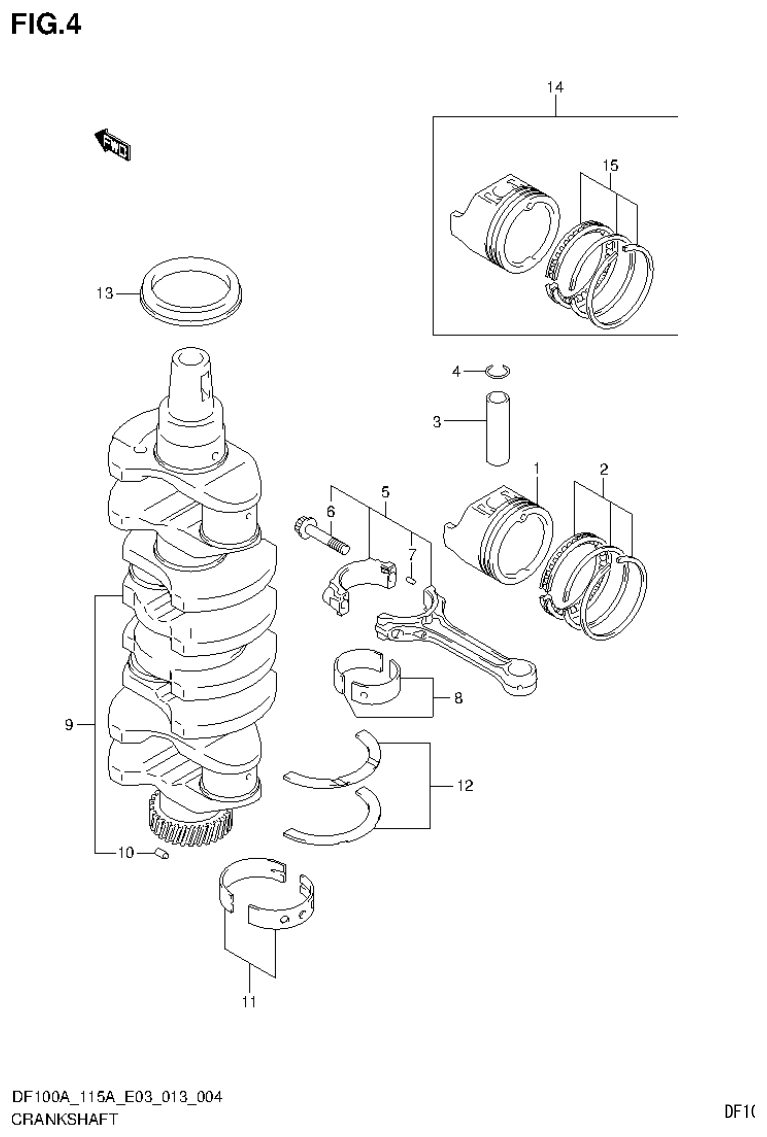 Suzuki DF115AT, DF115AZ CRANKSHAFT parts diagram