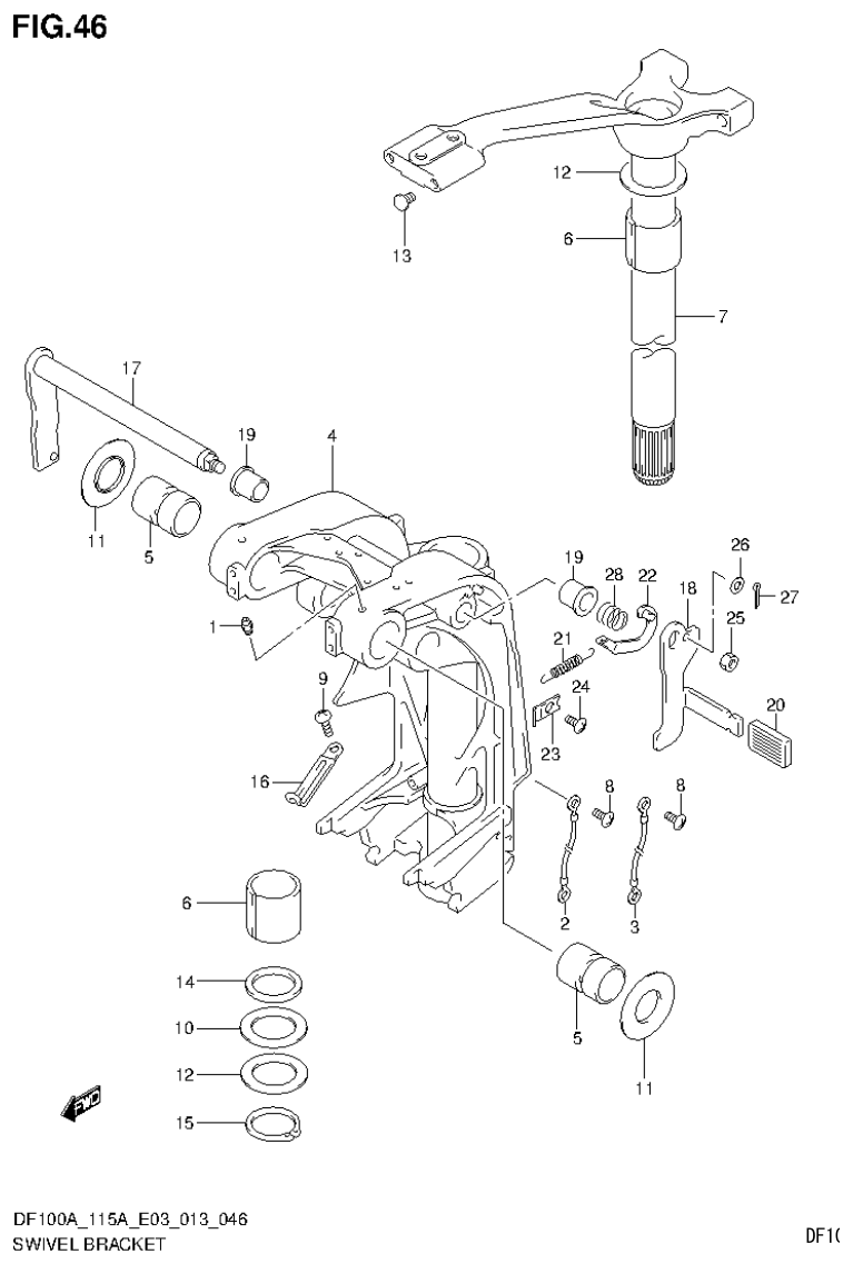 Suzuki DF115AT, DF115AZ SWIVEL BRACKET (DF100AT E03) parts diagram