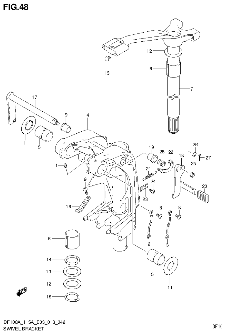 Suzuki DF115AT, DF115AZ SWIVEL BRACKET (DF115AZ E03) parts diagram