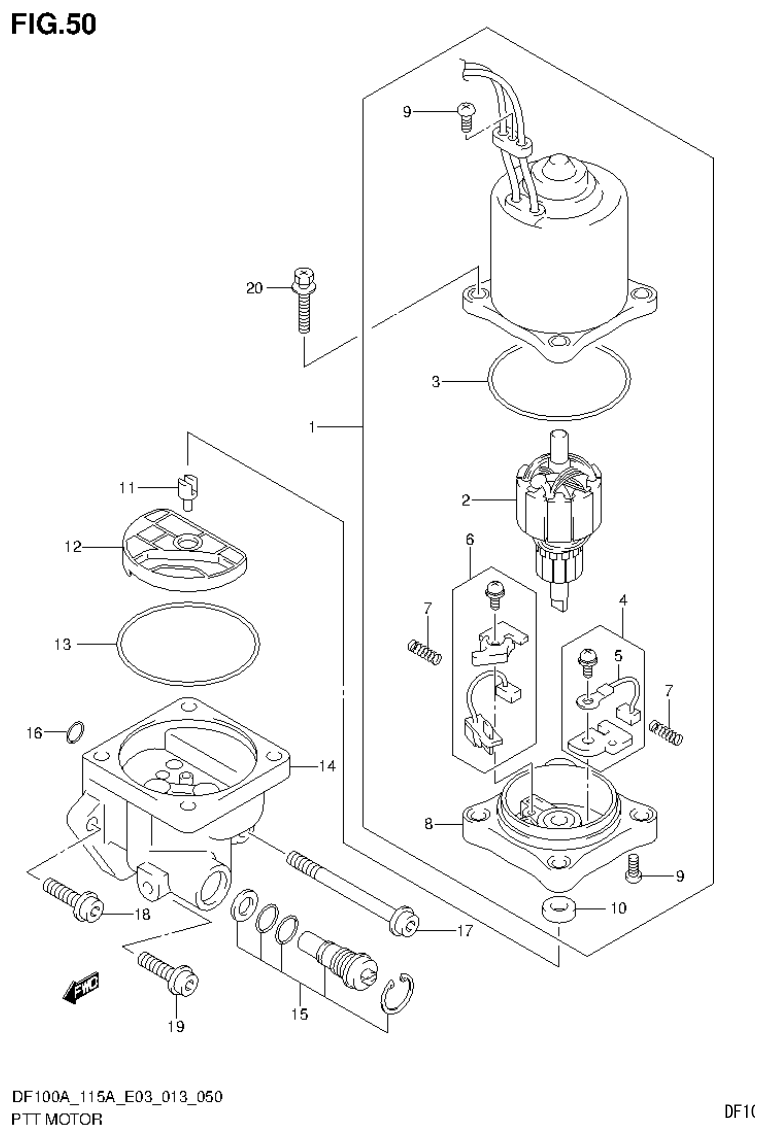 Suzuki DF115AT, DF115AZ PTT MOTOR parts diagram