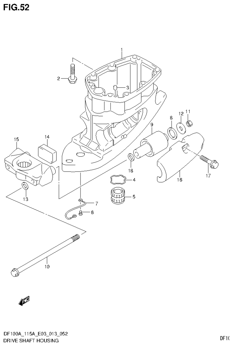 Suzuki DF115AT, DF115AZ DRIVE SHAFT HOUSING (DF100AT E03) parts diagram