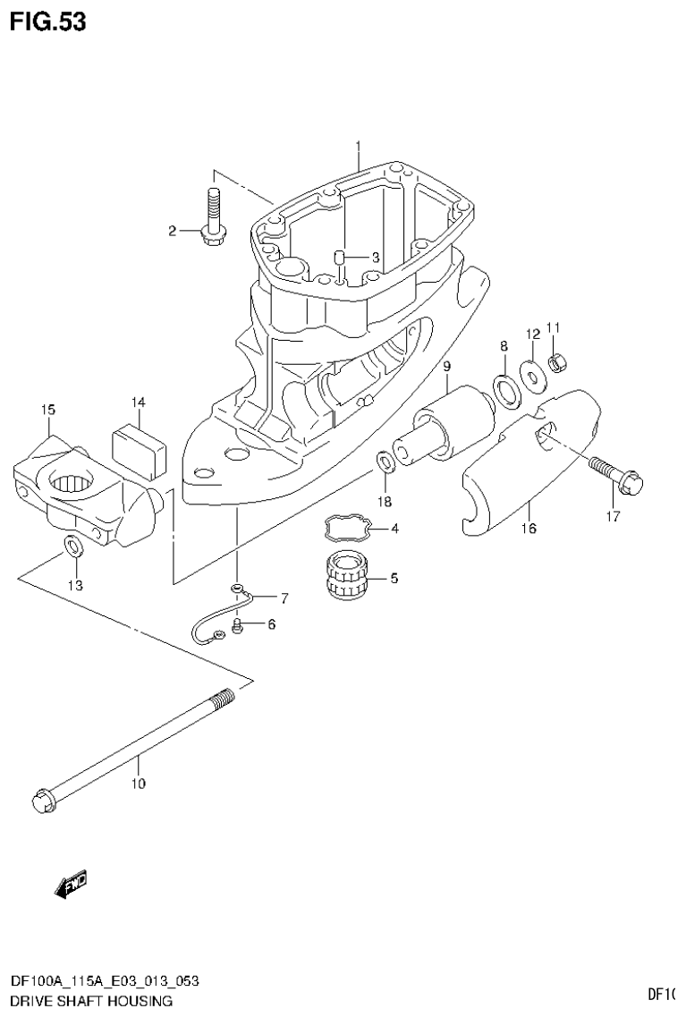 Suzuki DF115AT, DF115AZ DRIVE SHAFT HOUSING (DF115AT E03) parts diagram