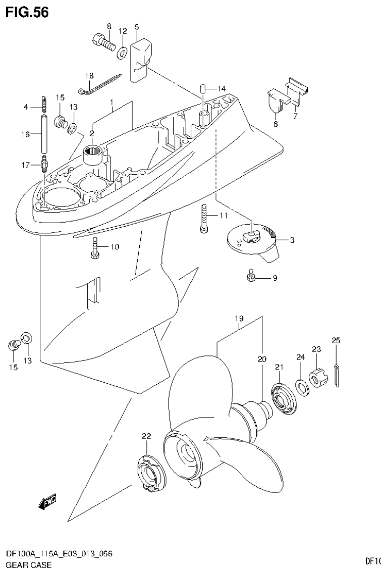 Suzuki DF115AT, DF115AZ GEAR CASE (DF115AT E03) parts diagram