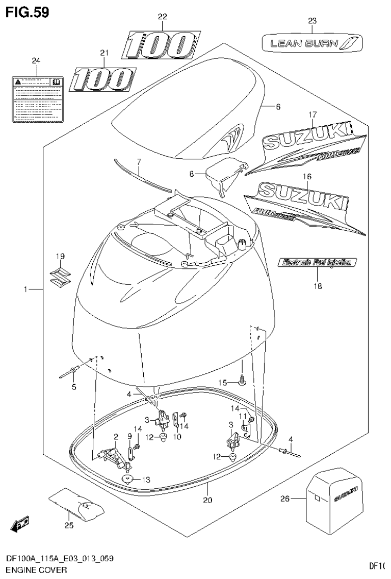 Suzuki DF115AT, DF115AZ ENGINE COVER (DF100AT E03) parts diagram