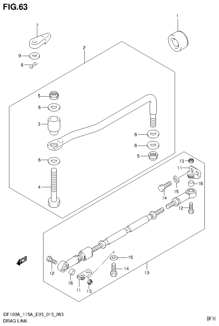 Suzuki DF115AT, DF115AZ DRAG LINK parts diagram