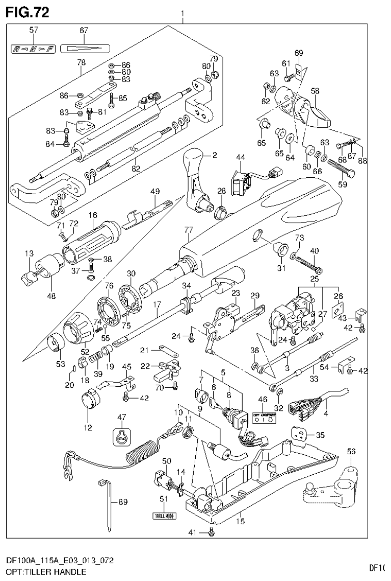 Suzuki DF115AT, DF115AZ OPT:TILLER HANDLE parts diagram