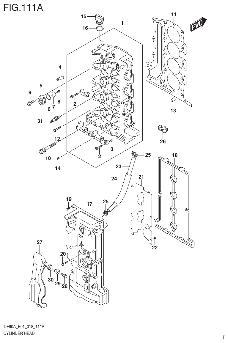 Suzuki DF80A, DF90A, DF90ATH, DF100B CYLINDER HEAD (DF70A)(DF70ATH)(DF80A)(DF90A)(DF90ATH) parts diagram