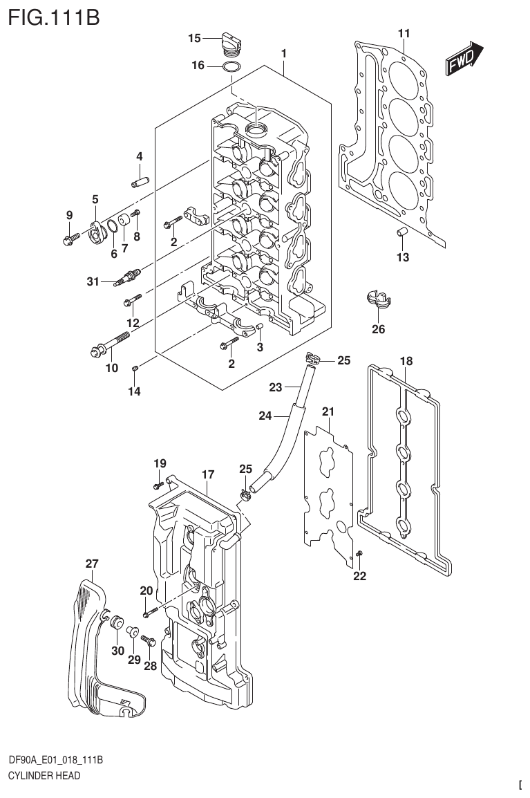 Suzuki DF80A, DF90A, DF90ATH, DF100B CYLINDER HEAD (DF100B) parts diagram