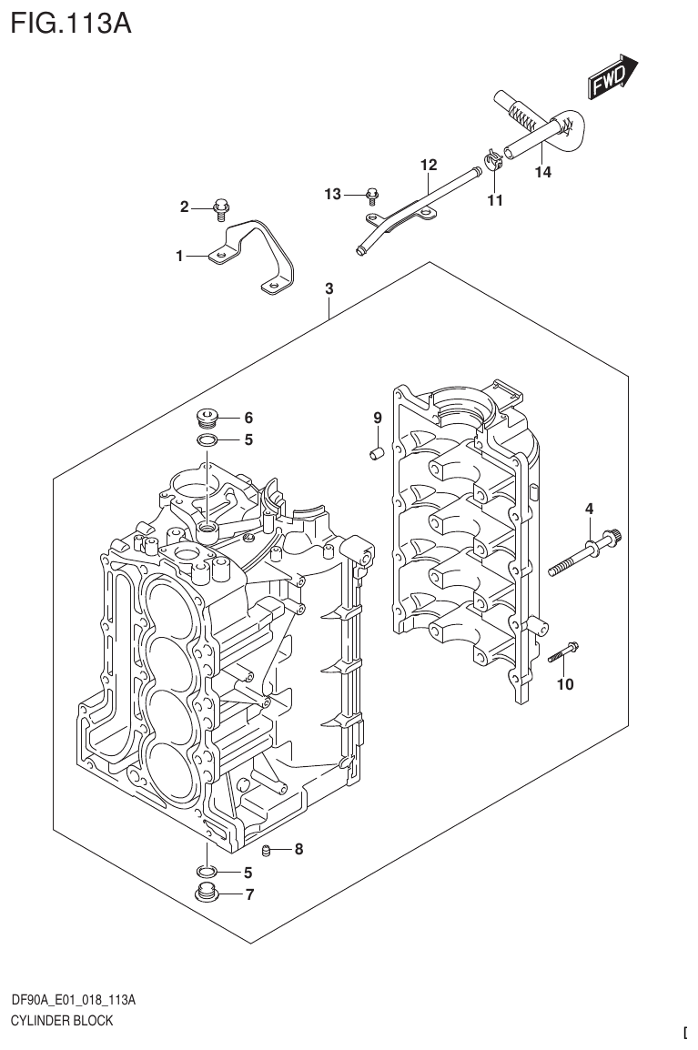 Suzuki DF80A, DF90A, DF90ATH, DF100B CYLINDER BLOCK parts diagram