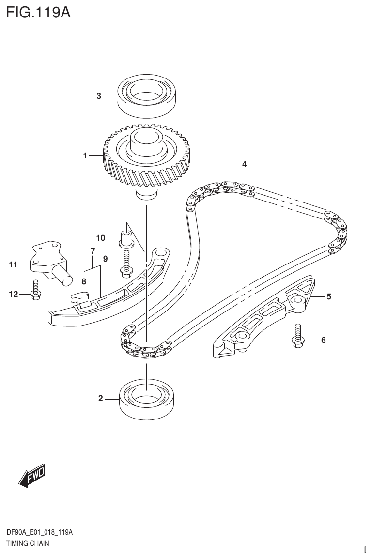 Suzuki DF80A, DF90A, DF90ATH, DF100B TIMING CHAIN parts diagram