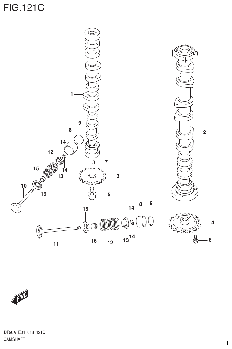 Suzuki DF80A, DF90A, DF90ATH, DF100B CAMSHAFT (DF90A)(DF90ATH)(DF100B) parts diagram