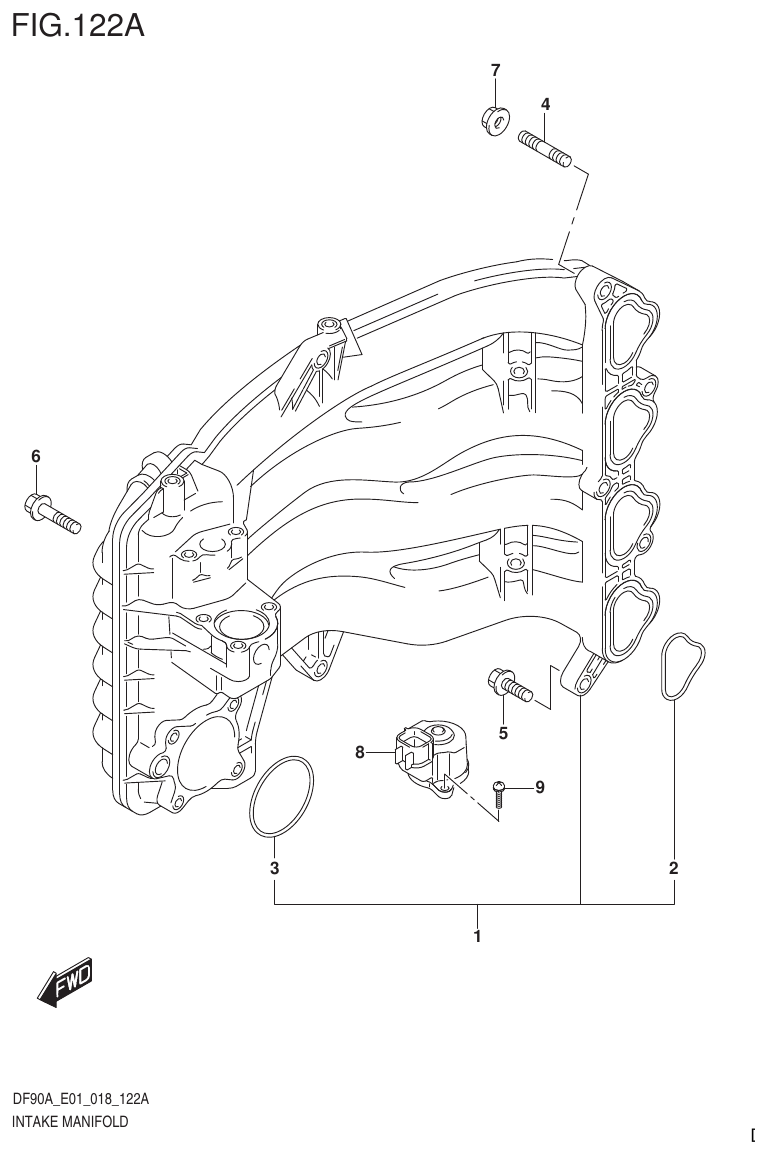 Suzuki DF80A, DF90A, DF90ATH, DF100B INTAKE MANIFOLD parts diagram