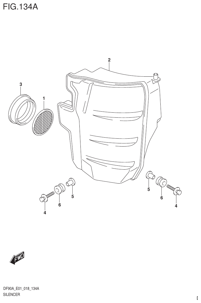 Suzuki DF80A, DF90A, DF90ATH, DF100B SILENCER parts diagram