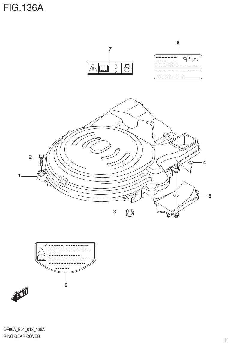 Suzuki DF80A, DF90A, DF90ATH, DF100B RING GEAR COVER parts diagram